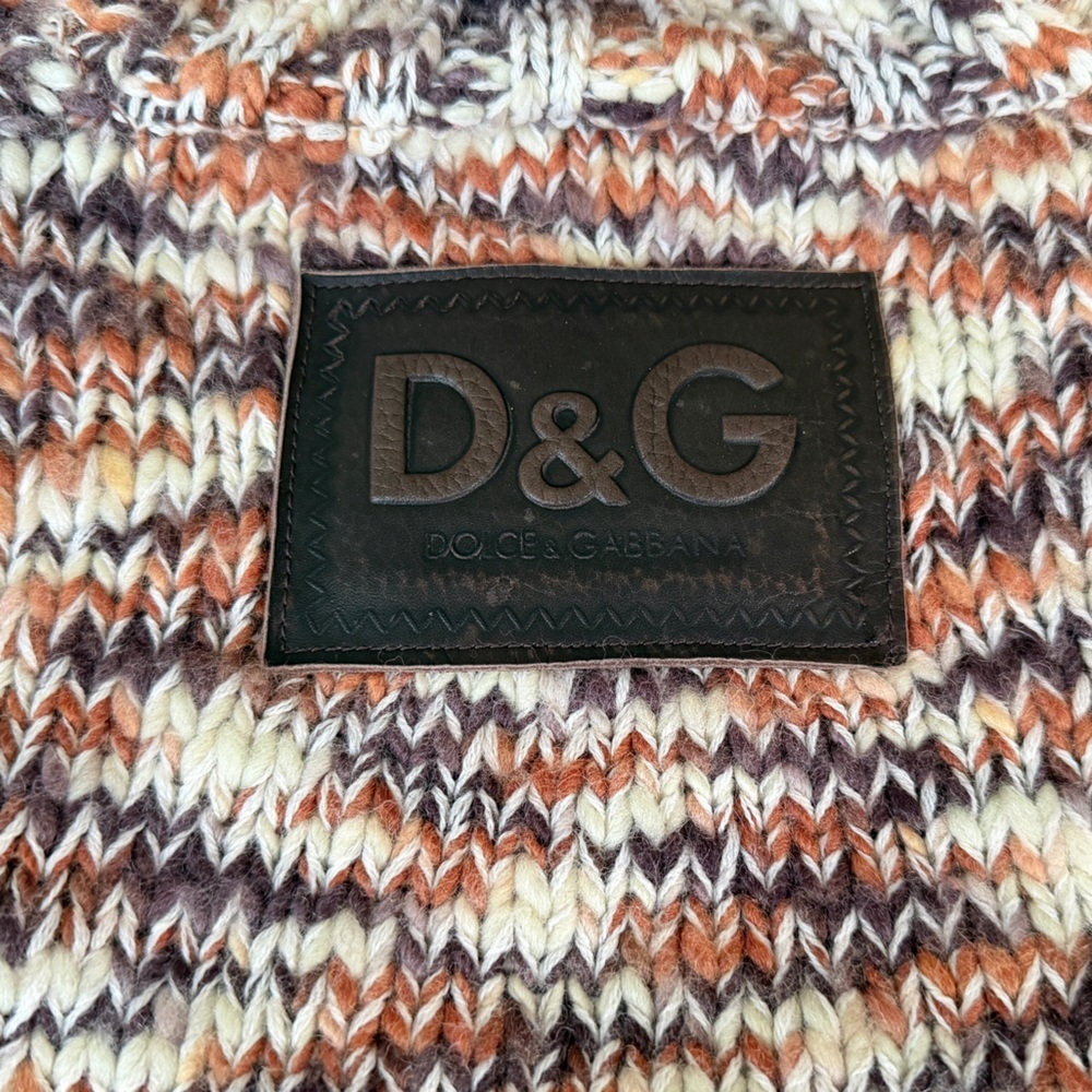 Vintage D&G Dolce & Gabanna Turtleneck Sweater Chunky Wool Marled‎ Leather Logo - Picture 14 of 16